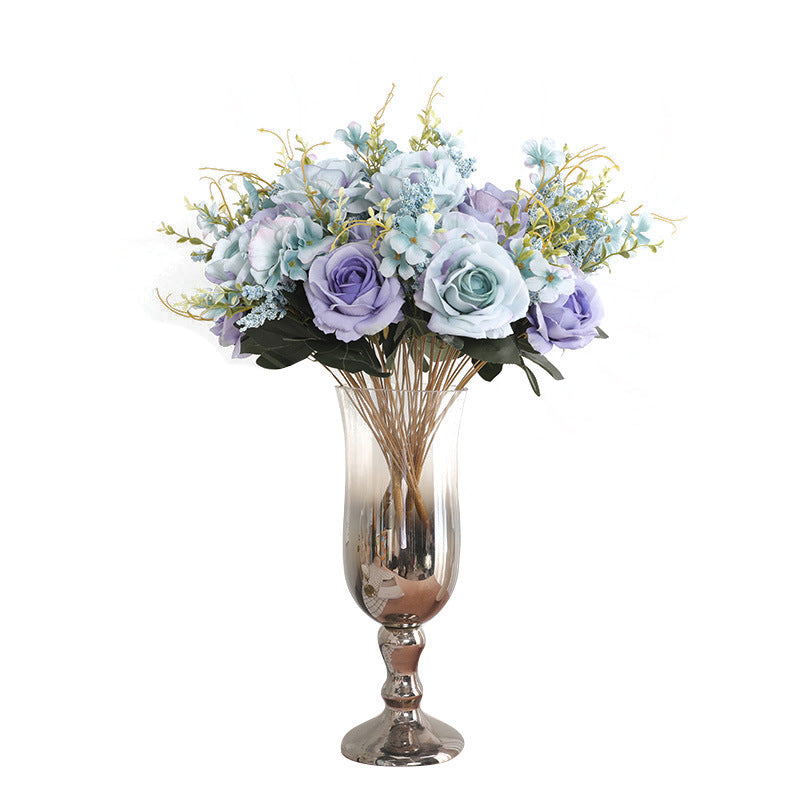 Stunning Indoor Artificial Floral Arrangement - 13-Head Realistic Silk Rose and Hydrangea Bouquet for Wedding Decor and Home Table Centerpiece