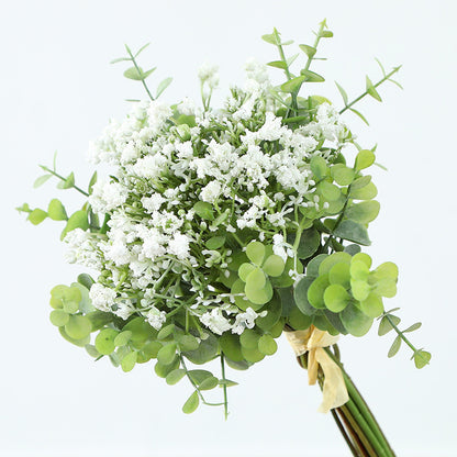 Elegant Faux Eucalyptus and Babys Breath Bouquet - Stunning Home Decor for Weddings and Events, Realistic Potted Greenery