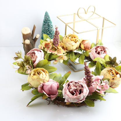 Stunning Faux Flower Christmas Wreath with Silk Peony, Perfect for Wedding Decor and Seasonal Celebrations – Elegant Vine Design for Your Holiday Home