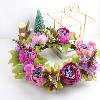 Stunning Faux Flower Christmas Wreath with Silk Peony, Perfect for Wedding Decor and Seasonal Celebrations – Elegant Vine Design for Your Holiday Home