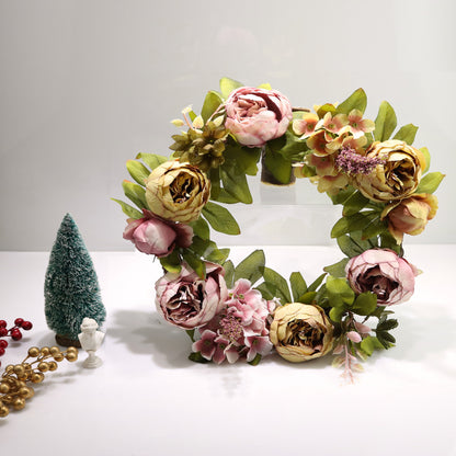 Stunning Faux Flower Christmas Wreath with Silk Peony, Perfect for Wedding Decor and Seasonal Celebrations – Elegant Vine Design for Your Holiday Home