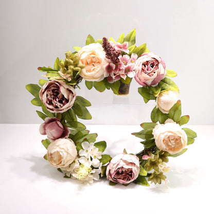 Stunning Faux Flower Christmas Wreath with Silk Peony, Perfect for Wedding Decor and Seasonal Celebrations – Elegant Vine Design for Your Holiday Home