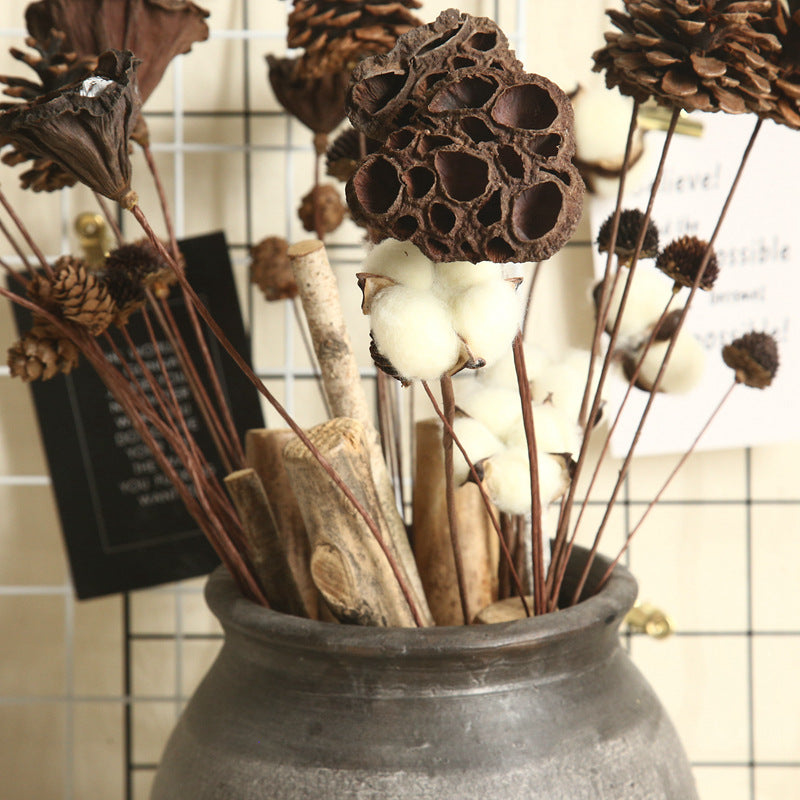 Stunning Dried Flower Bouquet with Natural Pine Cones, Cotton Bolls, and Lotus Pods - Beautiful Realistic Fake Flowers for Home Decor and Wedding Bouquets, Perfect for Wall Decorations