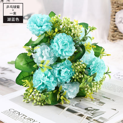 Silk Flower Eternal Bouquet - Realistic Simulation Peony and Ping Pong Chrysanthemum for Home Decor, Photography, and Wedding Handheld Flower Arrangements