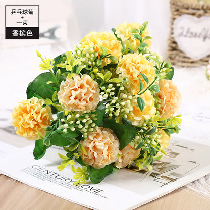 Silk Flower Eternal Bouquet - Realistic Simulation Peony and Ping Pong Chrysanthemum for Home Decor, Photography, and Wedding Handheld Flower Arrangements