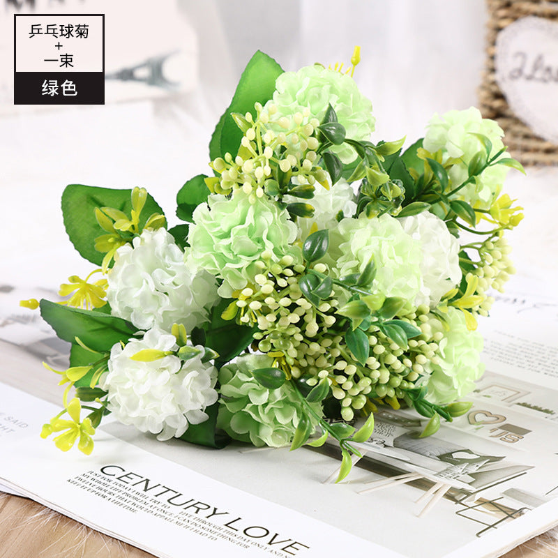 Silk Flower Eternal Bouquet - Realistic Simulation Peony and Ping Pong Chrysanthemum for Home Decor, Photography, and Wedding Handheld Flower Arrangements