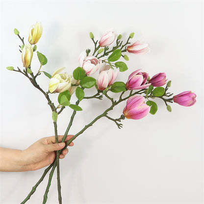 Elegant Realistic Touch Faux Magnolia Single Stem Decorative Flower Arrangement - Perfect for Hotel Decor, Wedding Centerpieces, and Event Styling