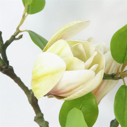 Elegant Realistic Touch Faux Magnolia Single Stem Decorative Flower Arrangement - Perfect for Hotel Decor, Wedding Centerpieces, and Event Styling