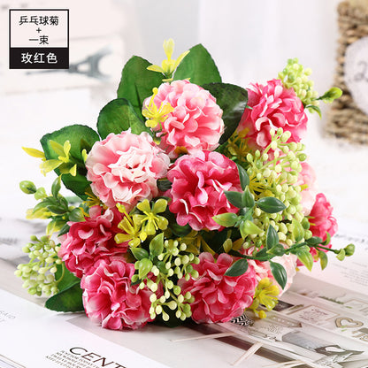 Silk Flower Eternal Bouquet - Realistic Simulation Peony and Ping Pong Chrysanthemum for Home Decor, Photography, and Wedding Handheld Flower Arrangements