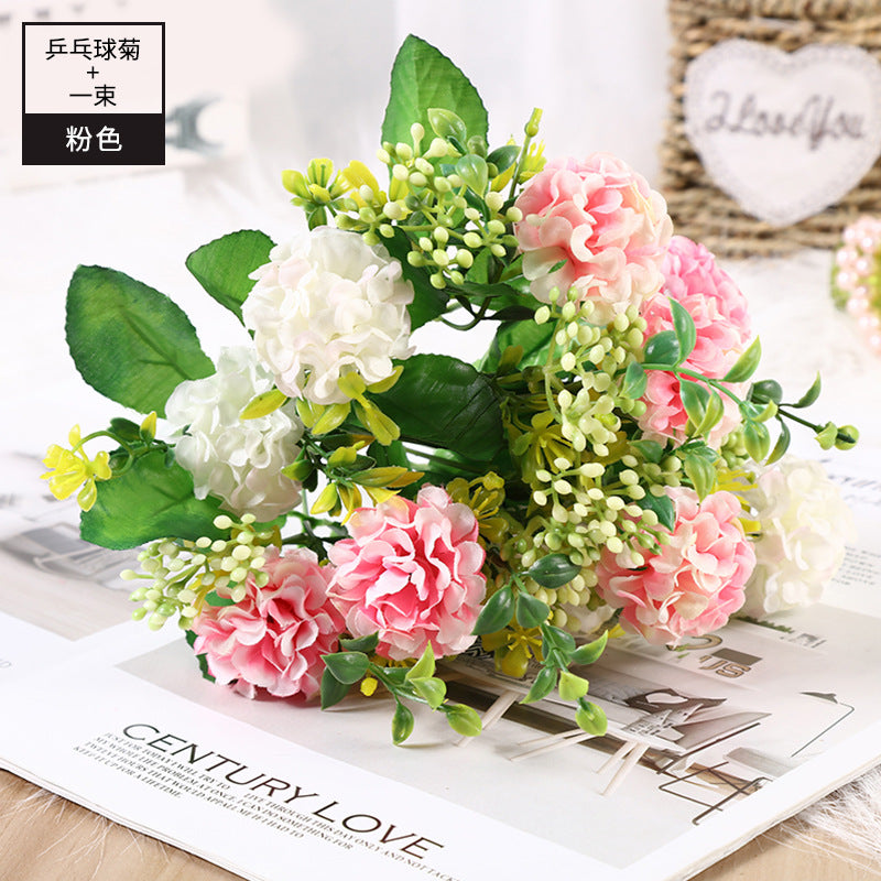 Silk Flower Eternal Bouquet - Realistic Simulation Peony and Ping Pong Chrysanthemum for Home Decor, Photography, and Wedding Handheld Flower Arrangements