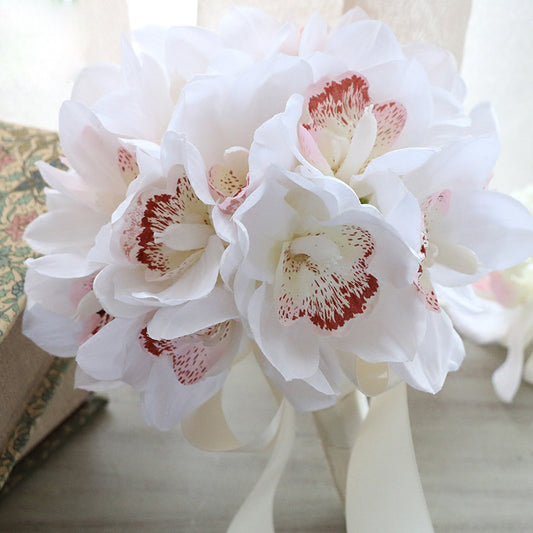 Realistic 6-Head Faux Orchid Bouquet - Elegant Home Decor for Living Room - Long-Lasting Artificial Flowers for Stylish Floral Arrangements