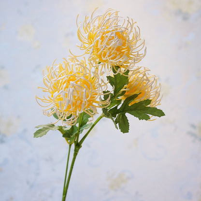 Artificial Flower Arrangement with 3 Golden Chrysanthemum Blossoms - Stunning Home Decor Accent for Weddings, Photography, and Soft Furnishings