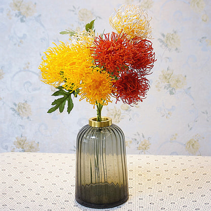 Artificial Flower Arrangement with 3 Golden Chrysanthemum Blossoms - Stunning Home Decor Accent for Weddings, Photography, and Soft Furnishings