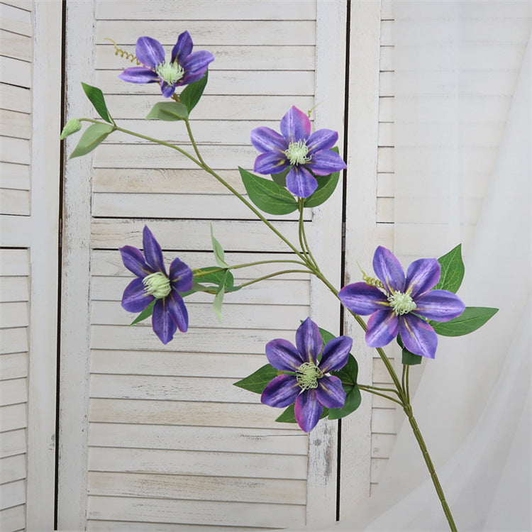 Elegant 5-Head Artificial Clematis Flowers for Home Decor – Perfect for Photography Props, Wedding Decoration, and Scenic Displays