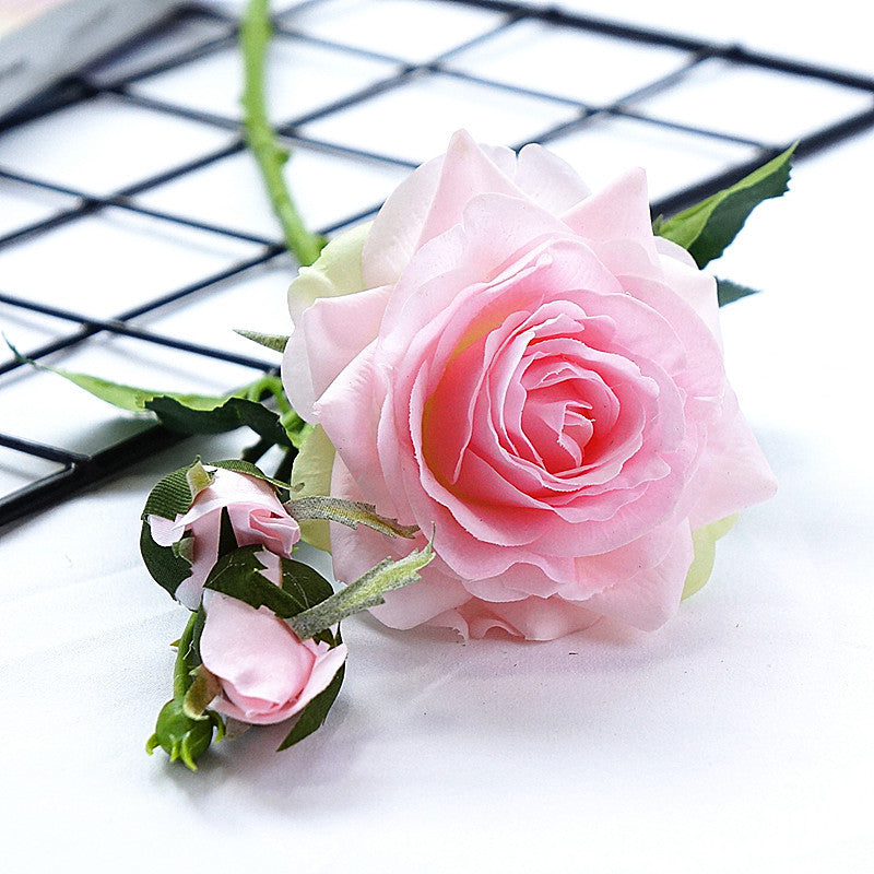 Realistic 3-Head Moisture-Infused Rose Faux Flowers - Perfect for Weddings, Home Decor, and Photography Props