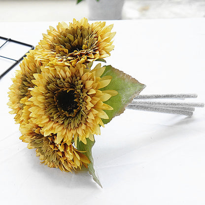 Realistic Faux Sunflower Bouquet with 6 Stems - Versatile Multi-Layered Decor for Home, Weddings, and Photography