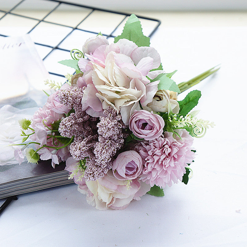 Realistic Handcrafted Hydrangea and Camellia Flower Bouquet - Perfect for Wedding Decor, Photography Props, and Elegant Home Styling