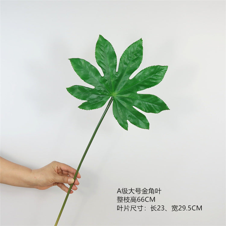 Realistic Minimalist Faux Green Plant with Single Branch Gold-Pointed Leaves - Perfect for Home and Restaurant Décor, Soft Furnishing, and Floral Arrangements