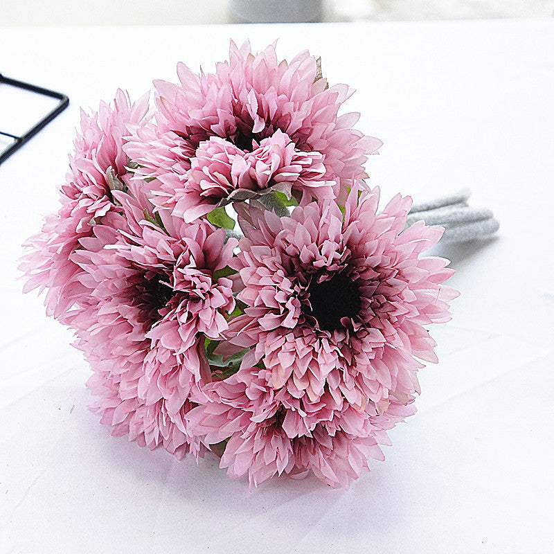 Realistic Faux Sunflower Bouquet with 6 Stems - Versatile Multi-Layered Decor for Home, Weddings, and Photography