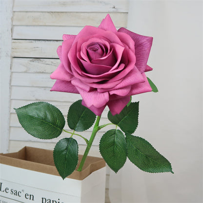 Lifelike Single Stem Artificial Rose with Realistic Touch - Moisture-Proof Large Decorative Flower for Living Room and Dining Table Centerpiece