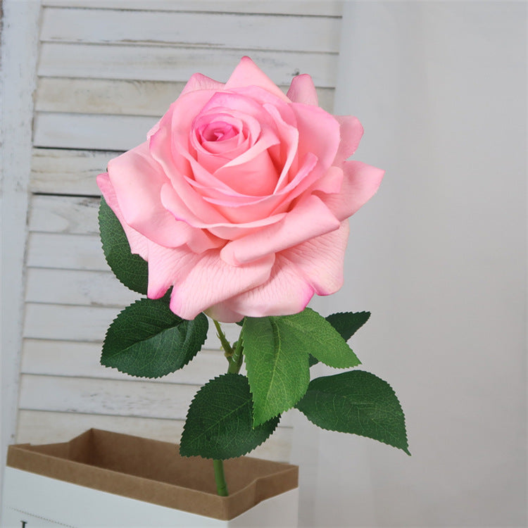 Lifelike Single Stem Artificial Rose with Realistic Touch - Moisture-Proof Large Decorative Flower for Living Room and Dining Table Centerpiece