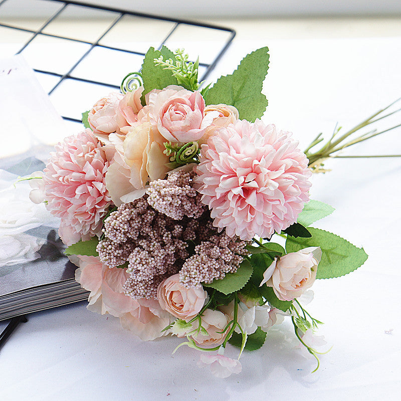 Realistic Handcrafted Hydrangea and Camellia Flower Bouquet - Perfect for Wedding Decor, Photography Props, and Elegant Home Styling