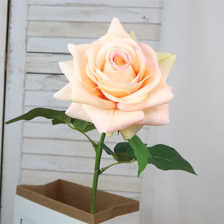 Lifelike Single Stem Artificial Rose with Realistic Touch - Moisture-Proof Large Decorative Flower for Living Room and Dining Table Centerpiece