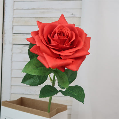 Lifelike Single Stem Artificial Rose with Realistic Touch - Moisture-Proof Large Decorative Flower for Living Room and Dining Table Centerpiece