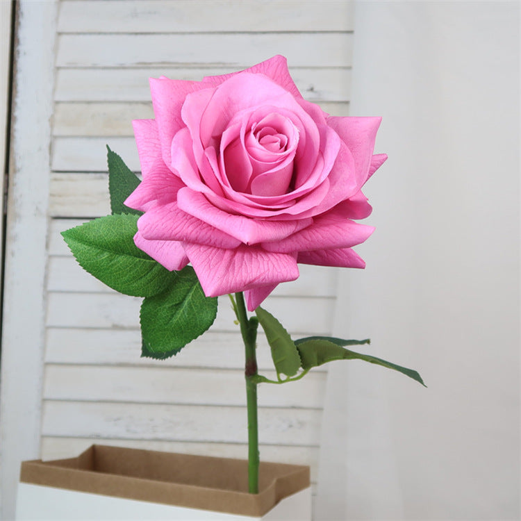 Lifelike Single Stem Artificial Rose with Realistic Touch - Moisture-Proof Large Decorative Flower for Living Room and Dining Table Centerpiece