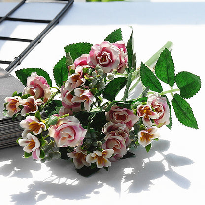 Charming Miniature Rose Bouquet - 5-Branch Soft Faux Roses for Home Decor, Photography, and Stylish Interior Design