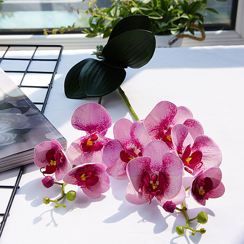 Realistic 3D Faux Orchid Phalaenopsis with Double Branches and Leaves - Perfect Home Décor for Photography, Weddings, and Special Events