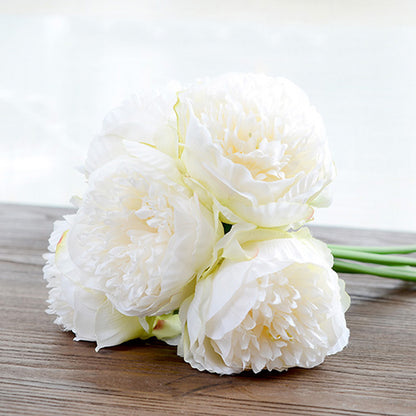 Realistic European Peony Bouquet - 5 Hand-Tied Artificial Flowers Perfect for Home Decor, Dining Table Centerpieces, and Wedding Celebrations