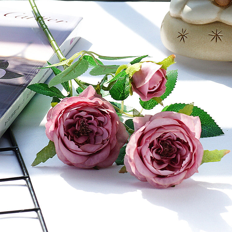 Short-Stemmed European Miniature Rose - Elegant Home and Hotel Decor, Perfect for Weddings and Photography Props, Realistic Artificial Flowers