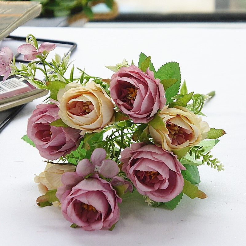 Small Bouquet of 7 Vibrant Pomegranate Roses - Stunning Home Décor, Perfect for Celebrations, Photography Props, and Elegant Floral Arrangements