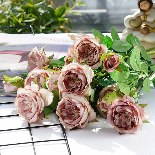 Short-Stemmed European Miniature Rose - Elegant Home and Hotel Decor, Perfect for Weddings and Photography Props, Realistic Artificial Flowers