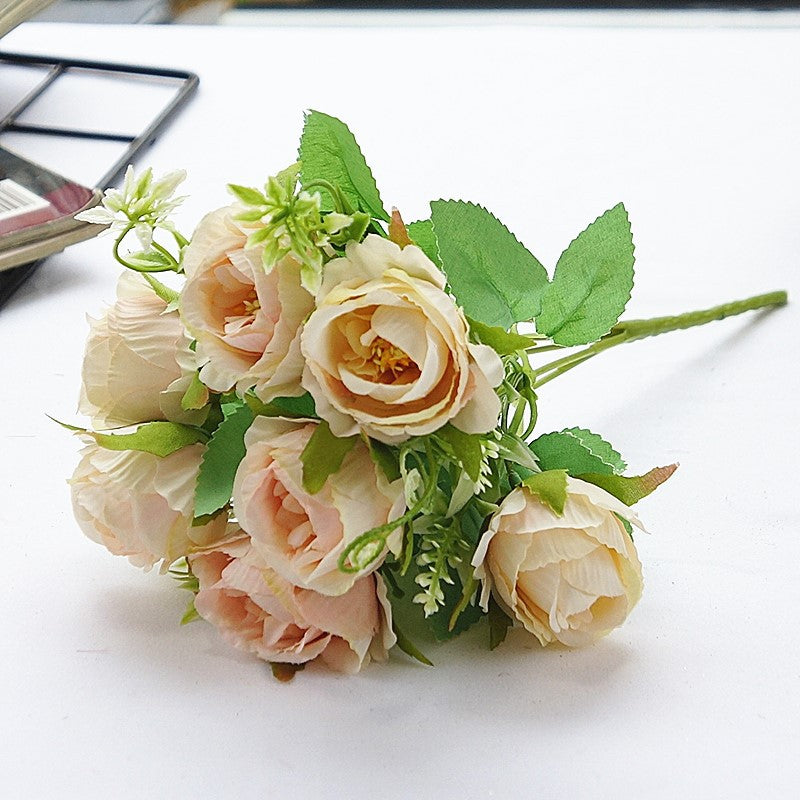 Small Bouquet of 7 Vibrant Pomegranate Roses - Stunning Home Décor, Perfect for Celebrations, Photography Props, and Elegant Floral Arrangements