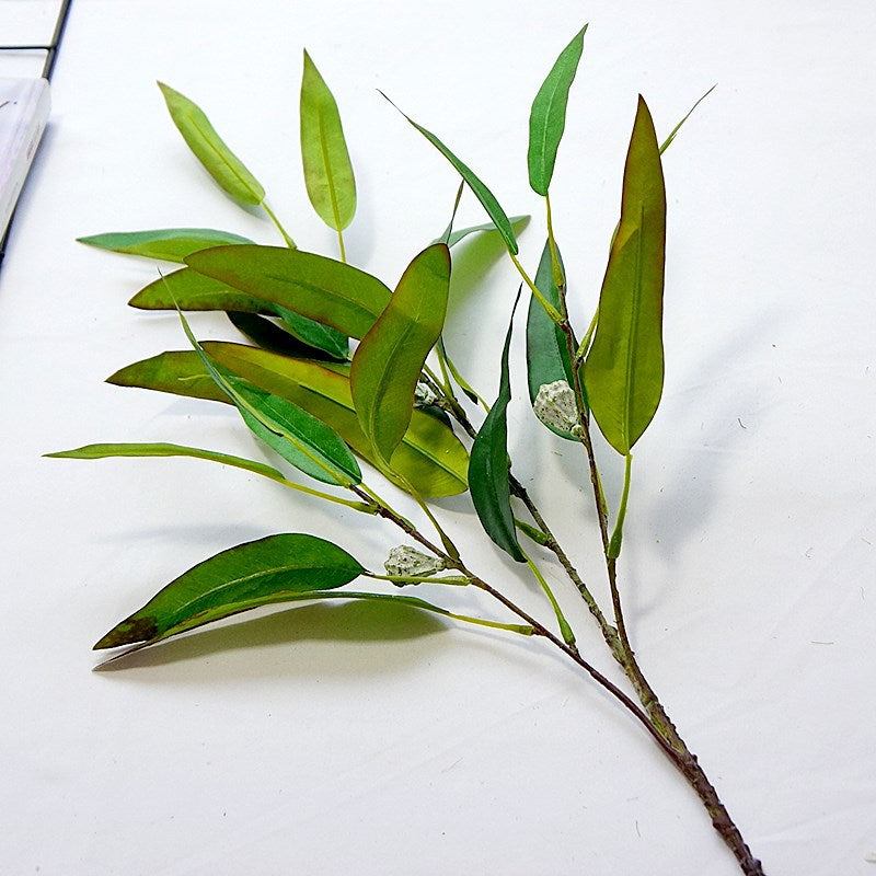 Long Branch 3-Pronged Eucalyptus Leaf & Fruit Stem - Realistic Silk Floral Arrangement for Home Décor, Weddings, and Photography Styling