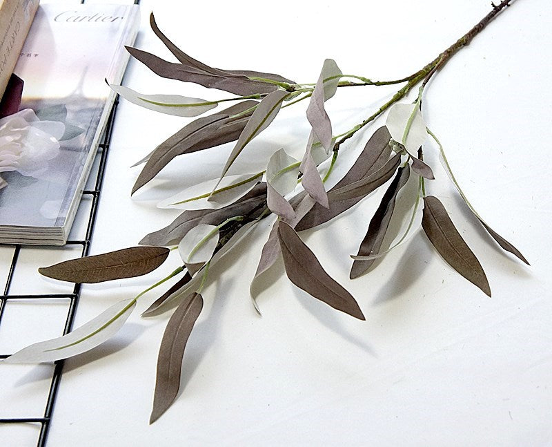 Long Branch 3-Pronged Eucalyptus Leaf & Fruit Stem - Realistic Silk Floral Arrangement for Home Décor, Weddings, and Photography Styling