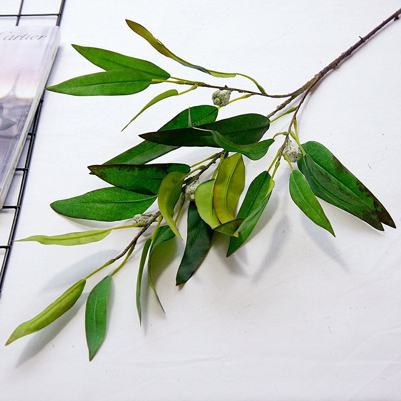 Long Branch 3-Pronged Eucalyptus Leaf & Fruit Stem - Realistic Silk Floral Arrangement for Home Décor, Weddings, and Photography Styling