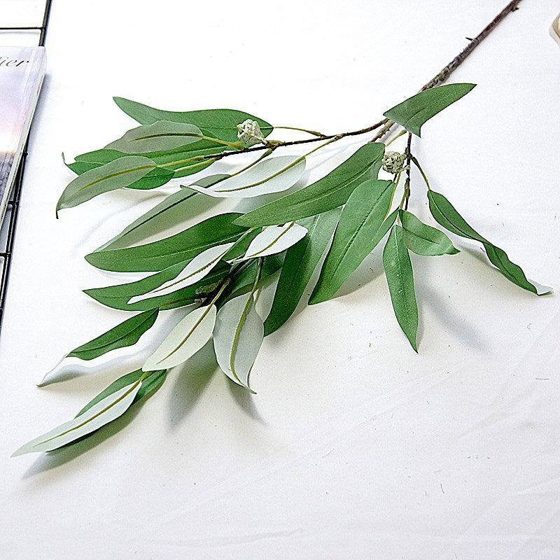 Long Branch 3-Pronged Eucalyptus Leaf & Fruit Stem - Realistic Silk Floral Arrangement for Home Décor, Weddings, and Photography Styling