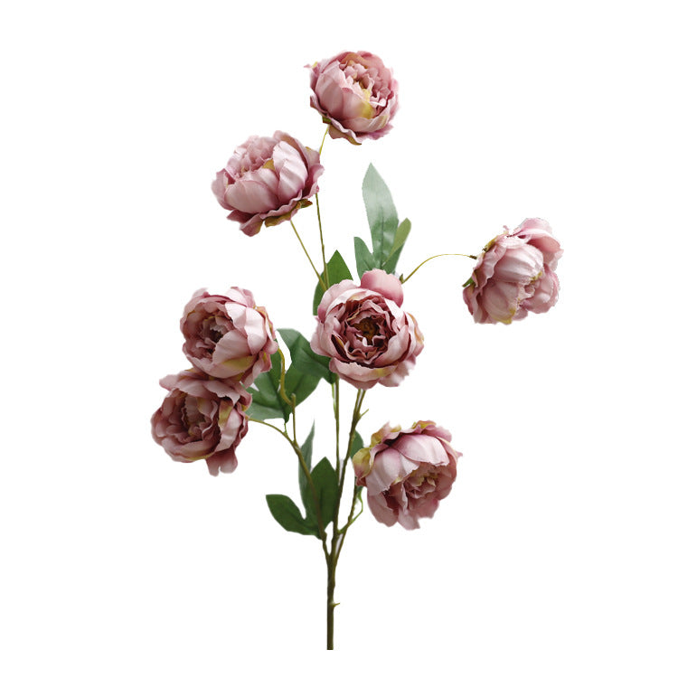 Elegant Single Stem Artificial Peony Flower with 7 Buds - Perfect for Home Decor and Wedding Arrangements, Realistic Silk Floral Design