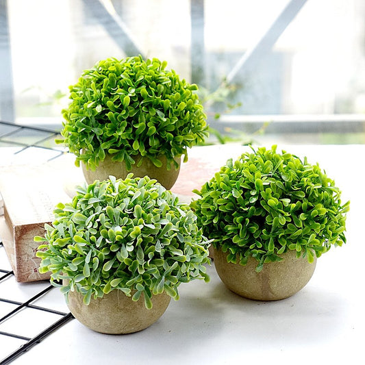 Charming Miniature Round Tabletop Faux Plant Arrangement with Rockery and Juniper Leaves - Perfect for Home Decor, Weddings, and Events