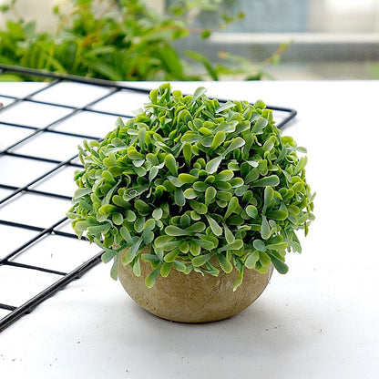 Charming Miniature Round Tabletop Faux Plant Arrangement with Rockery and Juniper Leaves - Perfect for Home Decor, Weddings, and Events