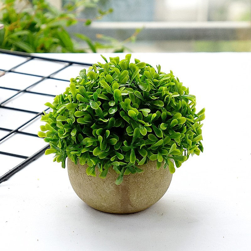 Charming Miniature Round Tabletop Faux Plant Arrangement with Rockery and Juniper Leaves - Perfect for Home Decor, Weddings, and Events