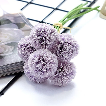 Realistic Artificial Flower Bouquet - 6 Mini Hydrangeas for Wedding Decor, Home Accent, Hotel Styling, and Photography Prop