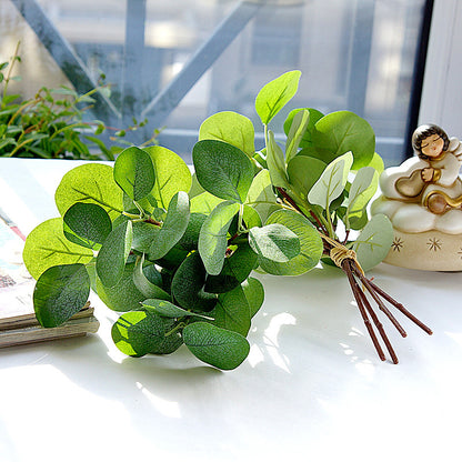 Set of 4 Eucalyptus Stem Silk Flowers with Green Leaves for Home Decor - Perfect for Weddings, Photography Props, and Soft Furnishings