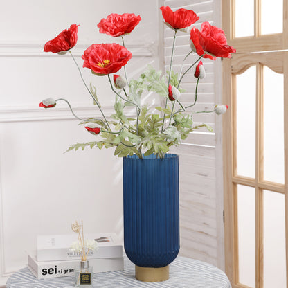 Vibrant Artificial Poppy Flowers for Hotel Dining Table Decor - Realistic Spring-Inspired Faux Plants - Perfect for Stylish Home and Event Decoration