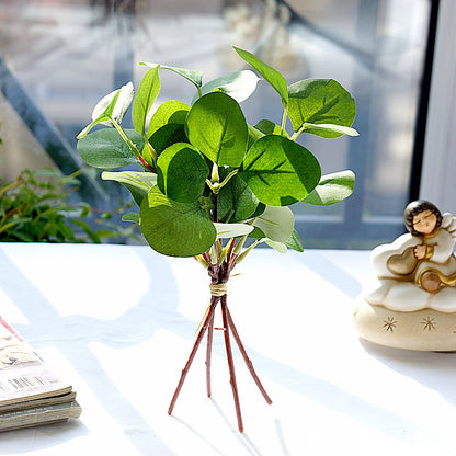 Set of 4 Eucalyptus Stem Silk Flowers with Green Leaves for Home Decor - Perfect for Weddings, Photography Props, and Soft Furnishings