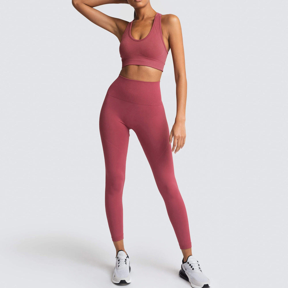 Seamless Knitted Body Shaping Sportswear Set with Moisture Wicking Technology Back Design and Enhanced Butt Lifting Support for Yoga Fitness and Active Lifestyle