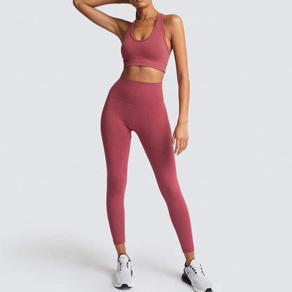 Seamless Knitted Body Shaping Sportswear Set with Moisture Wicking Technology Back Design and Enhanced Butt Lifting Support for Yoga Fitness and Active Lifestyle